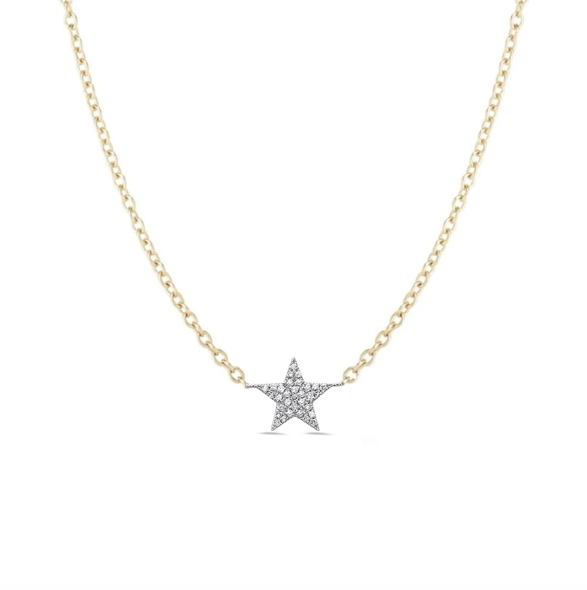 Tiny Star 14k Yellow Gold Pendant Necklace in White Diamond