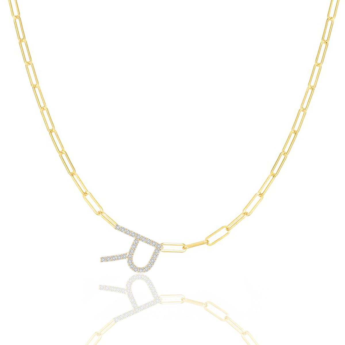 Mini Diamond Initial Paper Clip Pendant B (Please Allow 2-3 Weeks for Production) / 14K Yellow Gold / 18 (Adjustable)