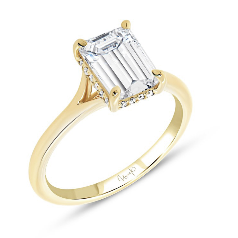 Emerald Cut Hidden Halo with Split Shank Engagement Band