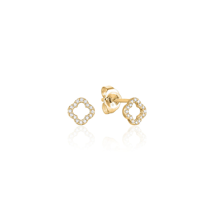 Mini Open Clover Pave Diamond Stud Earrings