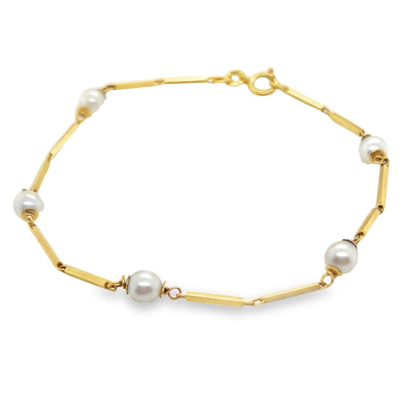 Vintage Pearl Bar Bracelet One of A Kind 14K Yellow Gold 7 or Shorter 40