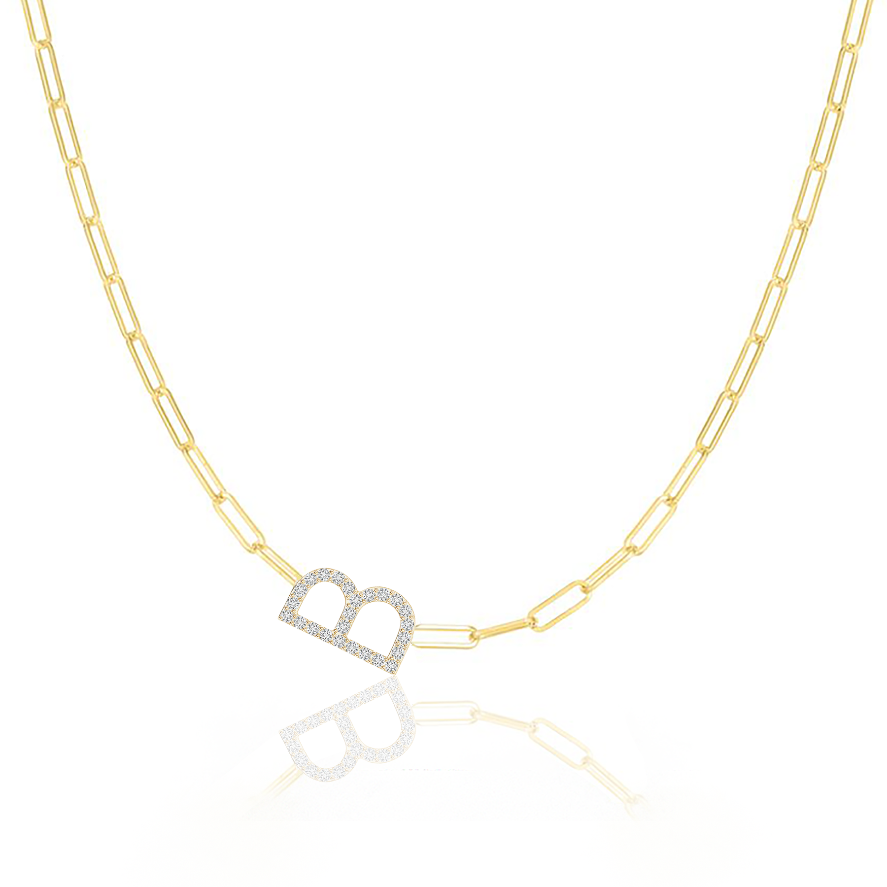 Mini Diamond Initial Paper Clip Pendant B (Please Allow 2-3 Weeks for Production) / 14K Yellow Gold / 18 (Adjustable)